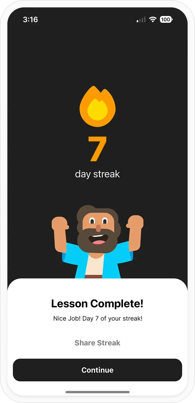 BibleBites App Home Screen with 2 Day Streak