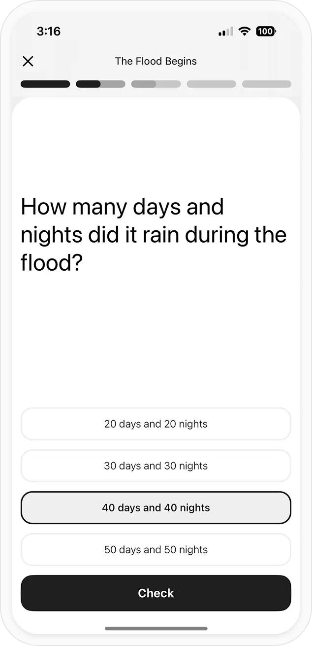 BibleBites App Interactive Question in Lesson