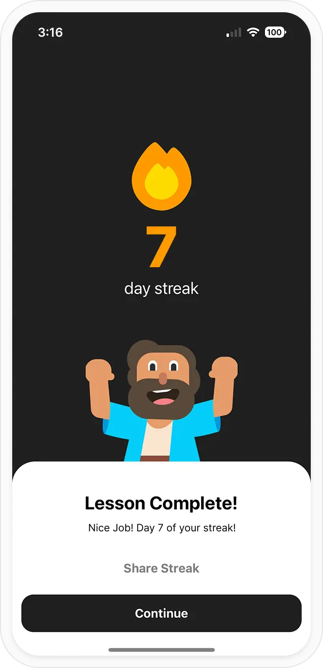 BibleBites App Home Screen with 2 Day Streak